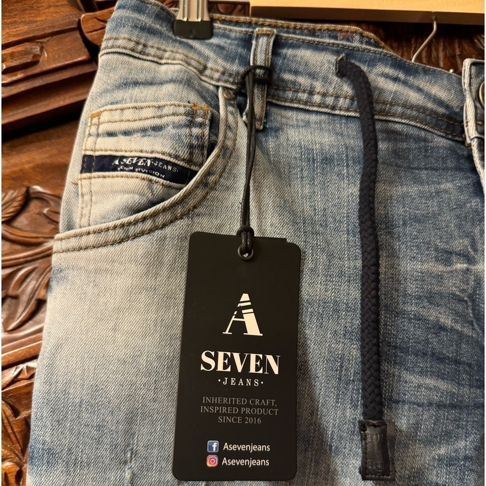 NWT A Seven Jeans Denim Distressed Low Rise Straight Leg Jeans - Picture 2 of 12